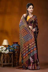 Wine berry ethnic motif handcrafted silk gujrati stitch saree maroon silk saree intricate geometric 5