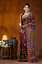 Wine berry ethnic motif handcrafted silk gujrati stitch saree maroon silk saree adorned intricate 1