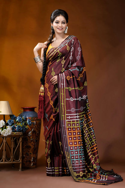 Wine berry ethnic motif handcrafted silk gujrati stitch saree maroon silk saree adorned intricate 4