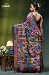 Wine berry floral design classic handmade kantha stitch silk saree richly embroidered maroon silk saree 5