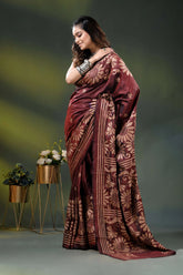 Wine berry floral design hand embroidered silk kantha stitch saree 7