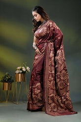 Wine berry floral design hand embroidered silk kantha stitch saree 3