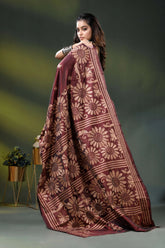 Wine berry floral design hand embroidered silk kantha stitch saree 4