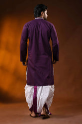 Wine berry pure cotton punjabi for men with geometric floral kantha work 6