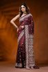 Wine berry silk gujarati stitch saree with handcrafted geometric design 1