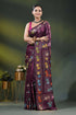 Wine berry silk kantha stitch saree with multicolor floral paisley motif 1