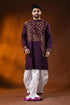 Wine designer cotton panjabi for men with leaf geometric kantha work 1