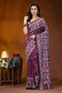 Wine ethnic motif handcrafted kutch embroidery silk saree woman wears deep purple saree 1