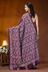 Wine ethnic motif handcrafted kutch embroidery silk saree woman wears deep purple saree 5