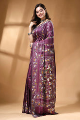 Wine floral design multi-thread handcrafted kantha silk saree rich maroon silk saree adorned 3