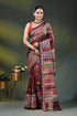 Wine kantha silk saree with multicolor geometric ethnic design 1