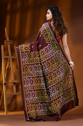 Wine kutch embroidery silk saree with handcrafted multicolor ethnic motif 5