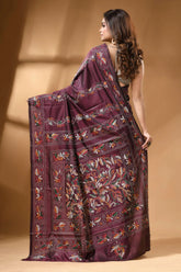 Wine multi-thread floral design handcrafted kantha silk saree rich maroon silk saree adorned 5
