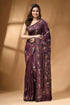 Wine multi-thread floral design handcrafted kantha silk saree rich maroon silk saree adorned 1