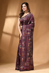 Wine multi-thread floral design handcrafted kantha silk saree rich maroon silk saree adorned 3