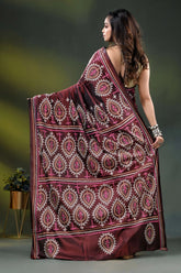 Wine multi-thread handcrafted kutch work silk saree with paisley motifs 5