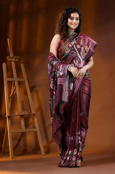 Wine nature theme hand embroidered kantha stitch silk saree 4