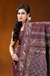 Wine paisley motif hand embroidered silk kantha stitch saree maroon silk saree intricate paisley 6