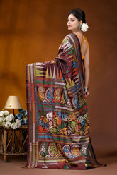 Wine paisley motif multicolor hand embroidered kantha silk saree maroon silk saree intricate multicolored 5