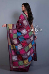 Wine Purple Exclusive Kantha Stitch Blended Bangalore Silk Saree-Craftyle