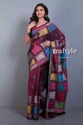 Wine Purple Exclusive Kantha Stitch Blended Bangalore Silk Saree-Craftyle