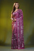 Wine purple handcrafted kantha silk saree with floral ethnic design 1