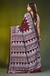 Wine red kantha embroidery silk saree with geometric floral design 5