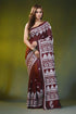Wine red kantha embroidery silk saree with geometric floral design 1