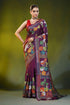 Wine silk kantha embroidery saree with multicolor floral motif 1