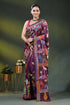 Wine silk kantha saree with hand embroidered flora and fauna theme 1