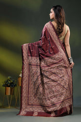 Wine silk kantha stitch saree with hand embroidered ethnic design 5