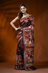 Wine silk kantha work saree with boat nature theme hand embroidery 6
