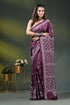 Wine silk kutch embroidered saree with handmade geometric motif design 1