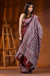 Wine silk kutch embroidery saree with handcrafted ethnic design 5