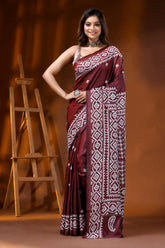 Wine silk kutch embroidery saree with handcrafted ethnic design 1