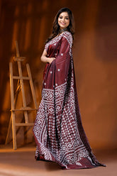 Wine silk kutch embroidery saree with handcrafted ethnic design 4