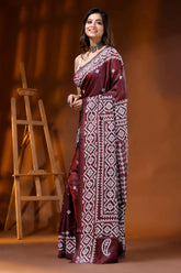 Wine silk kutch embroidery saree with handcrafted ethnic design 3
