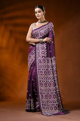Wine silk kutch work saree with handmade geometric ethnic motif 6