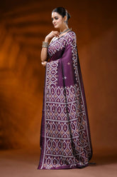 Wine silk kutch work saree with handmade geometric ethnic motif 3