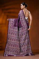 Wine silk kutch work saree with handmade geometric ethnic motif 5