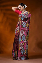 Wine silk kutch work saree with multicolor paisley ethnic design 3