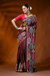 Wine silk kutch work saree with multicolor paisley ethnic design 6
