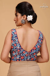 Yale blue designer pure cotton ajrakh blouse woman navy blue floral print 2