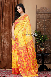 Yellow and rose red traditional dhakai jamdani saree yellow patterned saree 6