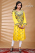 Yellow and slate grey all over work kantha cotton kurti yellow printed tunic 1