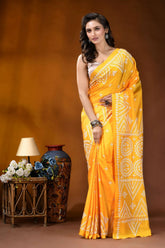 Yellow geometric motif handcrafted silk kutch work saree vibrant yellow saree intricate white 7