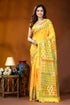 Yellow multi-thread ethnic motif handcrafted gujrati stitch silk saree vibrant yellow saree intricate green 1