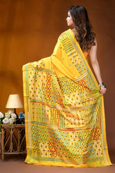 Yellow multi-thread ethnic motif handcrafted gujrati stitch silk saree vibrant yellow saree intricate geometric 5