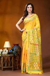 Yellow multi-thread ethnic motif handcrafted gujrati stitch silk saree vibrant yellow saree adorned intricate 6
