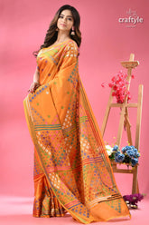 Yellow orange dualtone gujrati stitch saree orange silk saree intricate multi colored 6